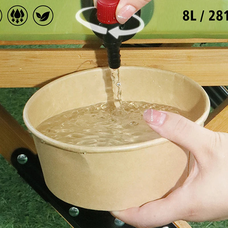 Bolsa de agua plegable 8L – Grifo, asa, camping y viajes