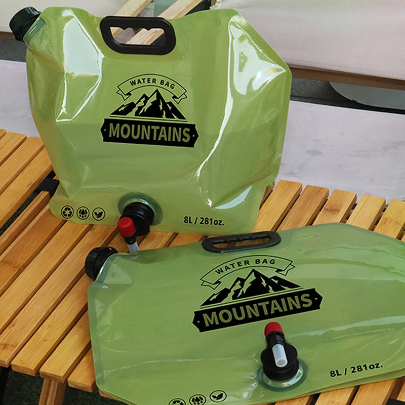Bolsa de agua plegable 8L – Grifo, asa, camping y viajes