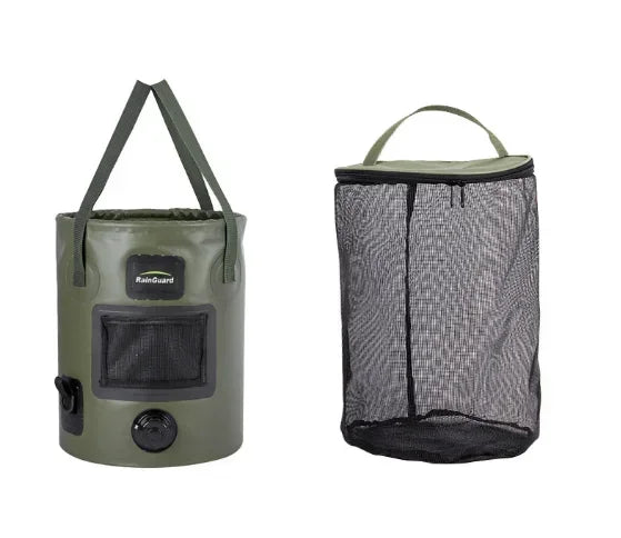 Cubo plegable (25L) de lona con revestimiento impermeable, flexible y duradero. Para Camping, Emergencias, Pesca, Playa, Montaña, ideal para tener en el maletero del coche.