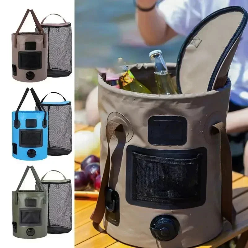 Cubo plegable (25L) de lona con revestimiento impermeable, flexible y duradero. Para Camping, Emergencias, Pesca, Playa, Montaña, ideal para tener en el maletero del coche.