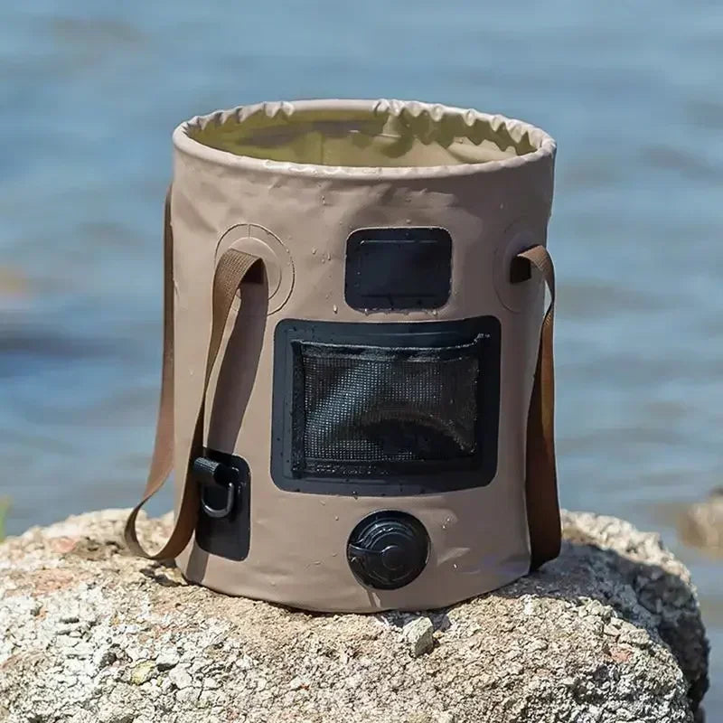 Cubo plegable (25L) de lona con revestimiento impermeable, flexible y duradero. Para Camping, Emergencias, Pesca, Playa, Montaña, ideal para tener en el maletero del coche.