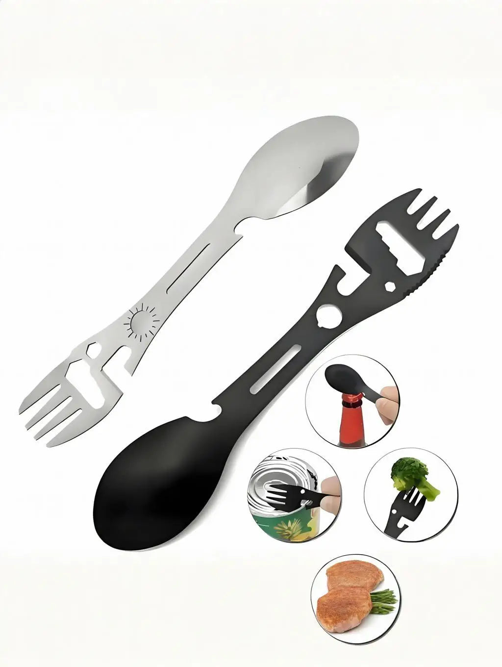 Cubiertos camping EDC – Tenedor, cuchara y abrebotellas ligero