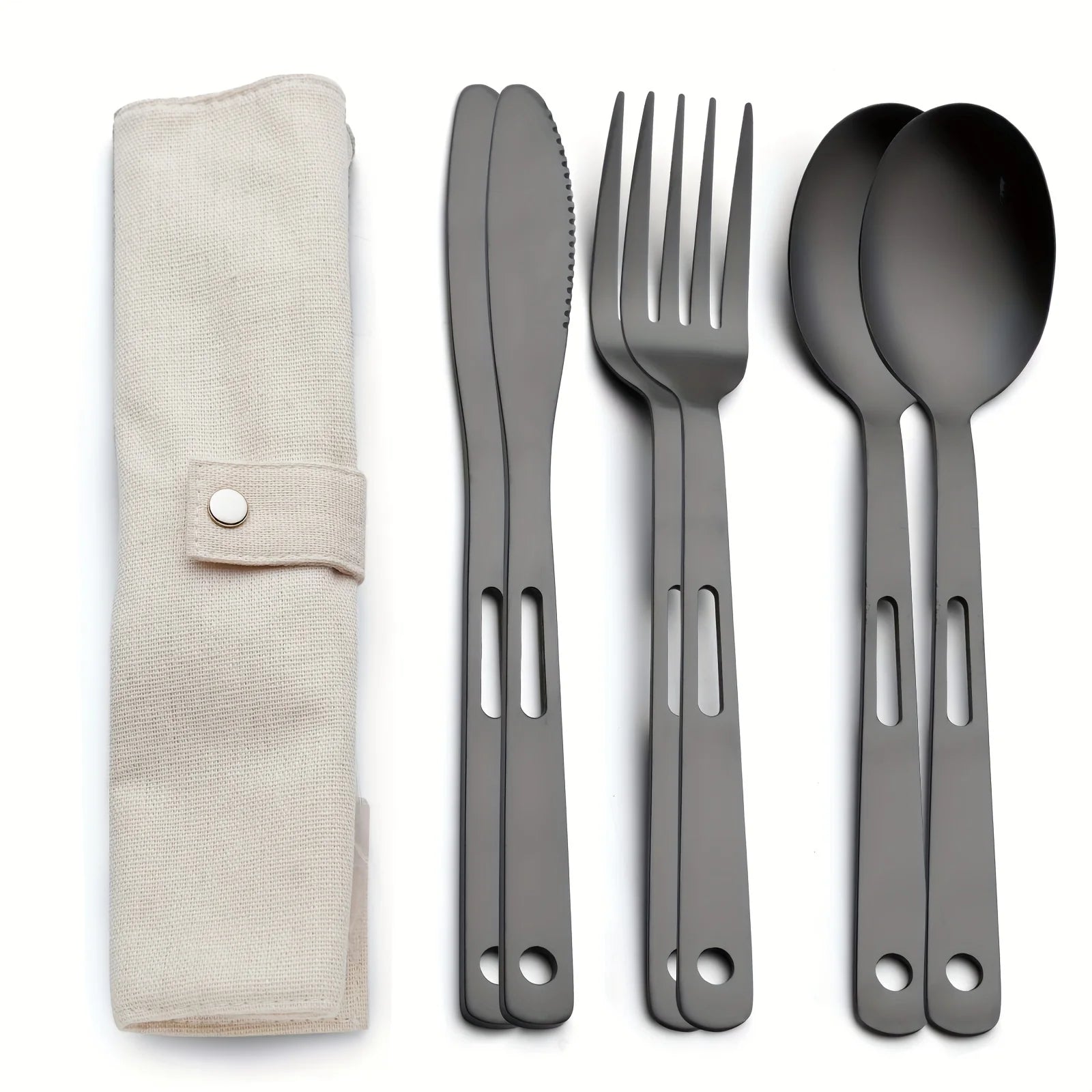 Cubertería acero inox 6 piezas – Cuchillo, tenedor, cuchara camping