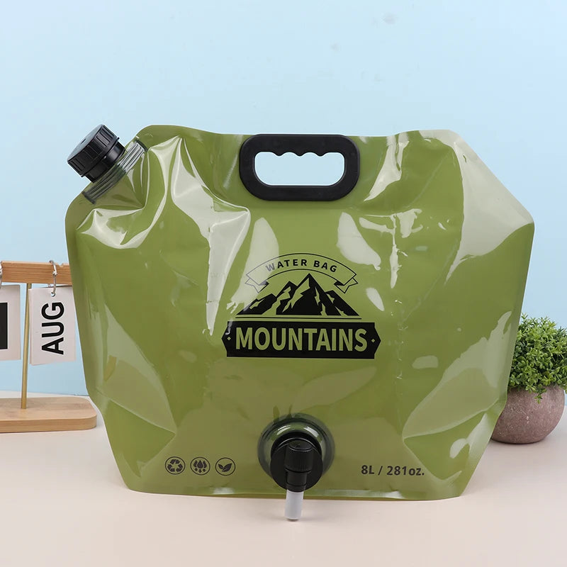 Bolsa de agua plegable 8L – Grifo, asa, camping y viajes